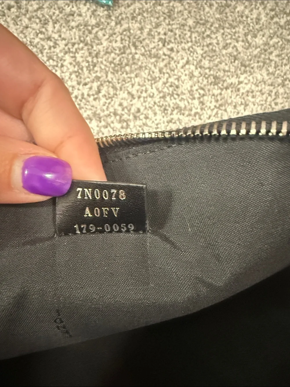Fendi LOVE Patch Black Leather Zip Clutch with Blue Lettering